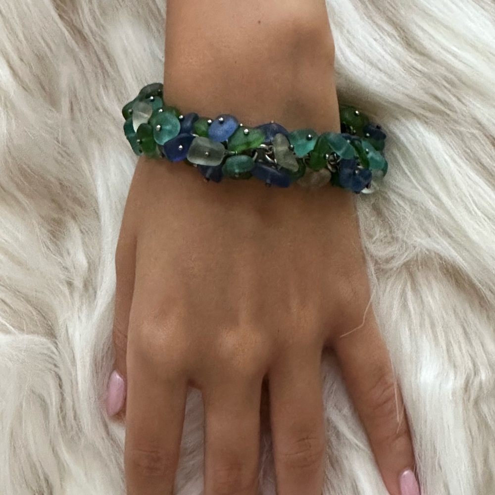 sterling silver Coastal Green & Blue Sea d Bracelet - Women Jewelry - Picture 3 of 12